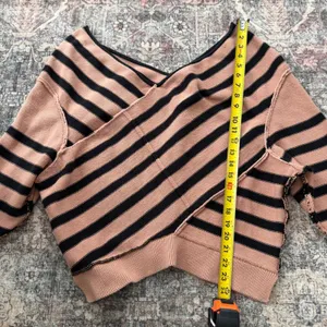 We‎ The Free Crossroads free People Striped Crossover Knit Sweater Tan Black L thumbnail 4