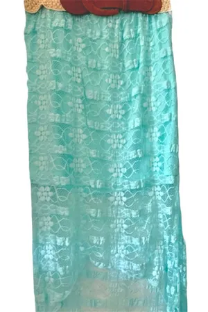 Lace Maxi Skirt With Floral Detailings & Brown & Cream Suede Knit Belt thumbnail 1