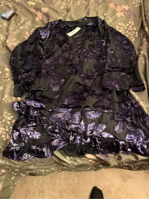 Nasty Gal Black Dress with Purple Floral Burnout thumbnail 5