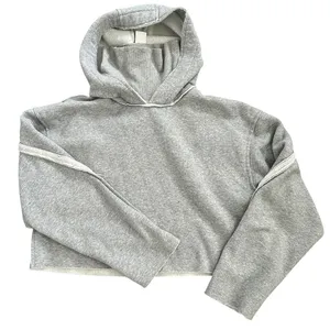 Alo Yoga Effortless Gray Cropped Hoodie heathered grey size small thumbnail 9