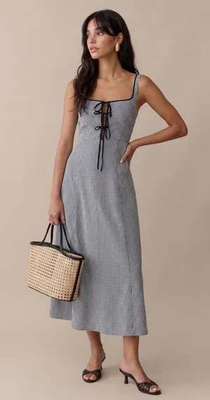 NWT o.p.t Babette Midi Dress size 4 gingham tie front cotton few moda thumbnail 1