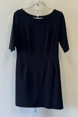 Tahari‎ Arthur S Levine Black Sheath Dress Elbow Sleeve Gold Zip Pockets Size 10 thumbnail 1