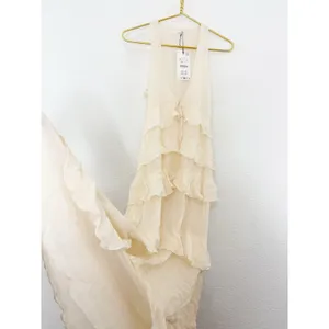Zara Chiffon Ruffled Cream Midi Dress 4772/314 NWT Size Small Boho Romantic thumbnail 12