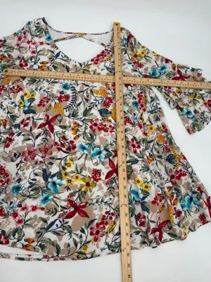 Entro Dress Womens S Floral Tunic Minidress Rayon Ruffle 3/4 Sleeve Cutout Boho thumbnail 7