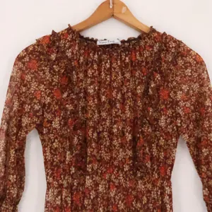 Velvet Torch Floral Mesh Midi Dress Size XS Brown Boho Cottage Tiered‎ Sheer thumbnail 2
