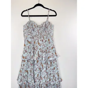 NWT Lulus Dress Blue Midi Floral Bustier Layered Underwired Slip Boho Medium thumbnail 6