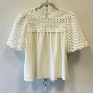 English Factory White Eyelet Lace Puff Sleeve Babydoll Blouse Top Med Coquette thumbnail 1