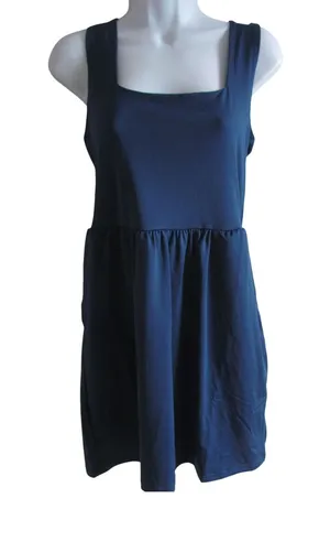 NWT Savrae Sleeveless Square Neck Dress S Navy Blue Athleisure Travel‎ SVA23004 thumbnail 1