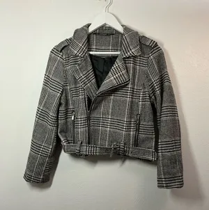 Stoosh Black & White Plaid Moto Blazer Size Small thumbnail 1