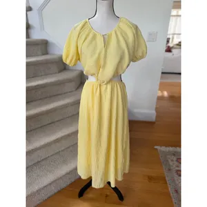 Petal + Pup Butter Yellow Puff Sleeve Midi Length Milk Maid Cut Out Back Dress thumbnail 2