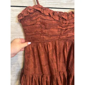 Altar'd State Floral Burnout Ruched Tiered Mini Dress Rust Brown XS thumbnail 4