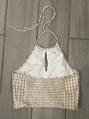 Hollister Beige Gingham Halter Crop Top thumbnail 5
