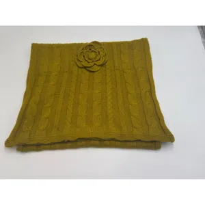 Mud Pie Scarf Womens Chartreuse Green Cable Knit Rosette Flower 60 x 18 thumbnail 6