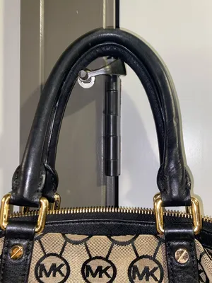 Michael Kors Black and Beige MK Monogram Satchel with Crossbody Strap thumbnail 5