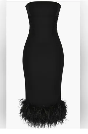 Fionula Strapless Feather Hem Midi Dress Size M thumbnail 2