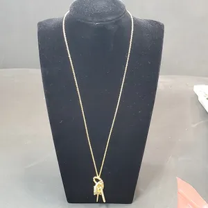 Gold Tone Religion Cross Spiritual Necklace 10" Dangle Charm thumbnail 2
