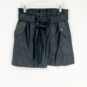 ZARA Faux Leather‎ Belted Mini Skirt Women's Size M Black Moto Chic thumbnail 2