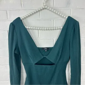 Lulus Green Ribbed Long Sleeve Cut Out Bodysuit Size L thumbnail 2