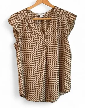 Carolina Belle Women's S Tan Geometric Office Siren V-Neck Fall Winter Blouse thumbnail 1