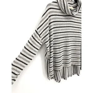Anthropologie Saturday Sunday Cowl Turtleneck Sweater M Grey Black Striped thumbnail 3