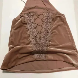 DO+BE Blush Velvet Lace‎ Up Back Halter Tank Top Y14120 Small NEW thumbnail 4