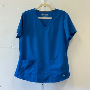 Greys Anatomy by Barco Blue V-Neck Scrub Top Womens Large 2-Pocket RN 50681 thumbnail 2