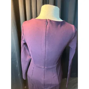 Ann Taylor‎ Petite Purple Long Sleeve Boat Neck Flounce Hem Sheath Dress 0P thumbnail 7