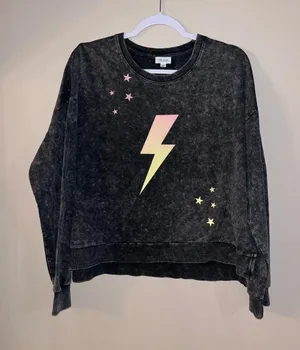 Le Lis Sweatshirt size Large Acid Wash Lightning Bolt Stars thumbnail 1