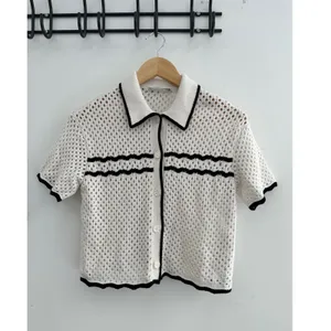 Abercrombie & Fitch Crochet Polo Cardigan XS Preppy Coquette Feminine Stripes thumbnail 2