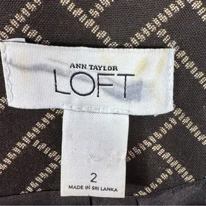 Ann Taylor Loft‎ Blazer Women 2 Brown Herringbone Tile Geometric Print Jacket thumbnail 10