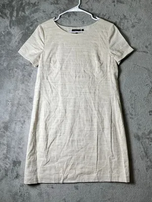 Theory Panel Shift Dress Sharkskin Crunch Linen Blend Short Sleeve Shift Dress S thumbnail 1