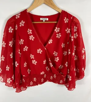 FARROW Red Floral Patterned Cropped Blouse Size Small thumbnail 1