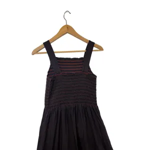 Everlane Smocked Midi Dress Espresso Brown Rust Contrast Stitch Pockets Womens S thumbnail 9
