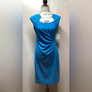Calvin Klein sleeveless ruched dress. Deep turquoise blue. Size 4 NWT thumbnail 6