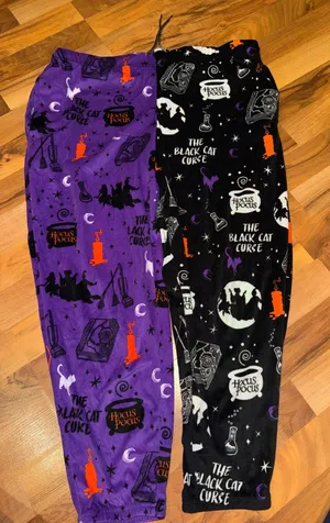 Disney Hocus Pocus Pajama Pants Women XL Purple Black Split Leg Jogger pj thumbnail 1