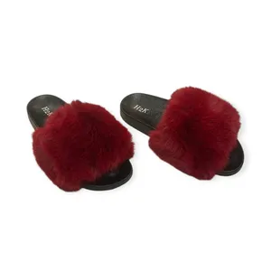 H2K Red Faux Fur Slide Sandals Women’s Size 8 thumbnail 4