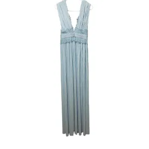 ASOS Light Blue Pleated‎ Lace Trim Maxi Dress Sleeveless V-Neck Wedding Guest 4 thumbnail 4