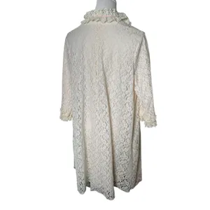 Vintage Lady Irene Lace Ruffle Peignoir Robe L Ivory Pink Ribbon Nylon Nightgown thumbnail 3