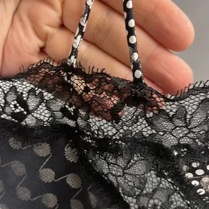 Victoria’s Secret Lace And Blk/Wht/Silver Patchwork Pattern Adjustable Cami- Med thumbnail 9