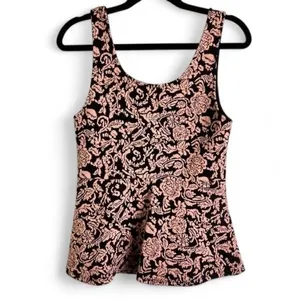 Sugarlips Black Pink Floral Jacquard Peplum Tank Top Large‎ thumbnail 3