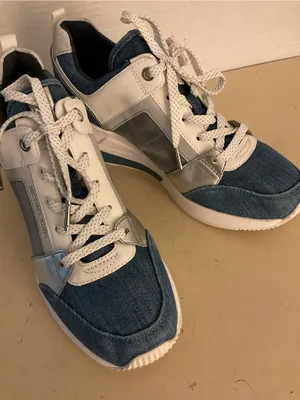 Michael Kors women denim and White leather platform Georgie trainer sneakers 7 thumbnail 5