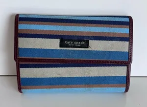 Kate‎ Spade Vintage Tri-fold Blue Brown Striped Wallet thumbnail 1