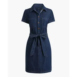 J. Crew Womens Dark Wash Denim Short Sleeve Belted Shirt Dress BY042 Size 2 thumbnail 2