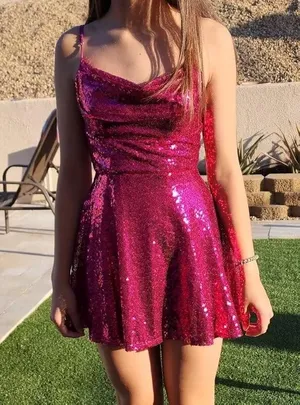 NEW Jaeden Small Sparkling Barbie Pink Sequin Formal Homecoming Sweetheart Dress thumbnail 8