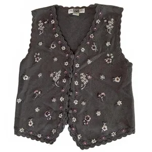 Vintage Segue Sweater Vest Medium Grey Floral Embroidered Fairycore thumbnail 2
