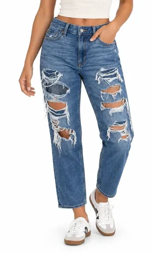American Eagle Strigid Mom Distressed Ripped Jeans Medium Wash Size 4 X-Short thumbnail 1
