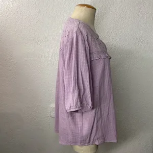 Knox Rose Size XL Purple Blouse Eyelet Short Puff Sleeves Button Front thumbnail 3