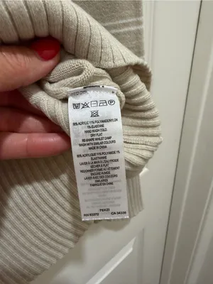French Connection Beige with White Stripes Mock Neck Sweater Size - Medium thumbnail 4