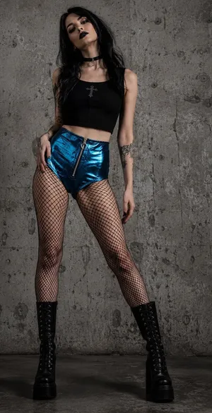 Club Exx Metallic Blue High Waist Bikini Bottom Zip Front Sz M Rave Festival thumbnail 1