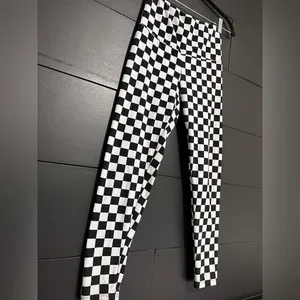 EYE CANDY Black & White Checkered Soft Leggings Gameday Racing Sz S EUC thumbnail 2